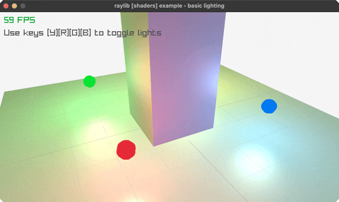 Shaded 3D solids lit by moving coloured point lights